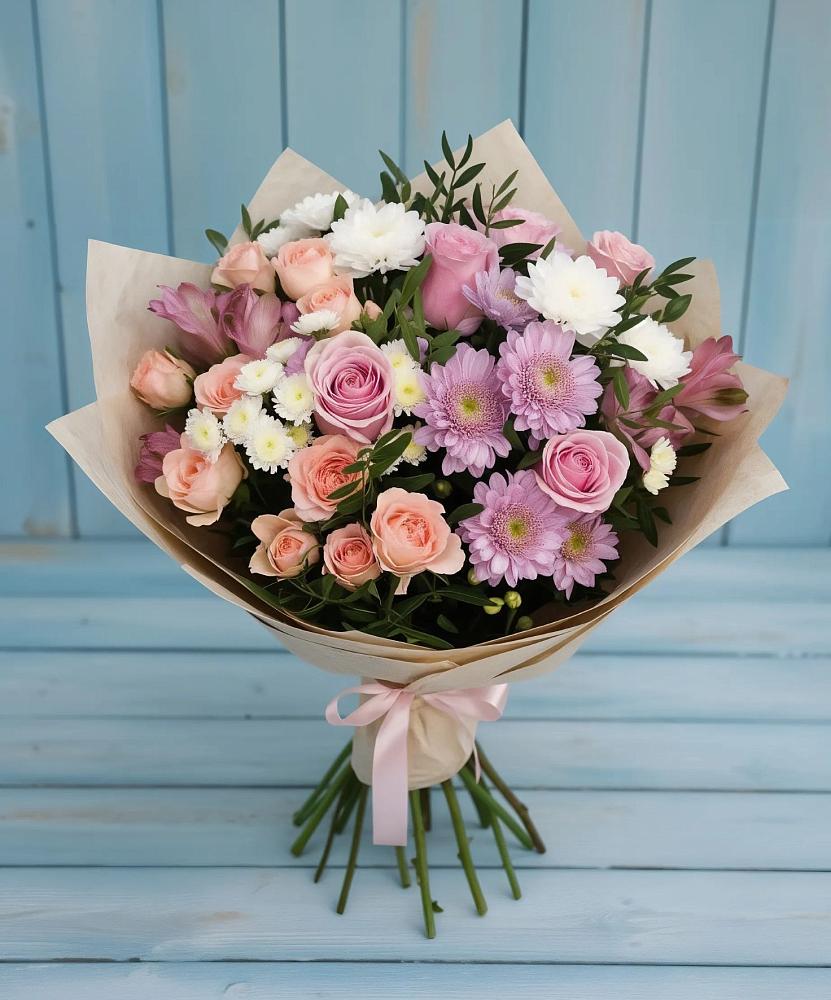 Букет цветов из: Хризантемы, Розы и Альстромерии в Константиновске