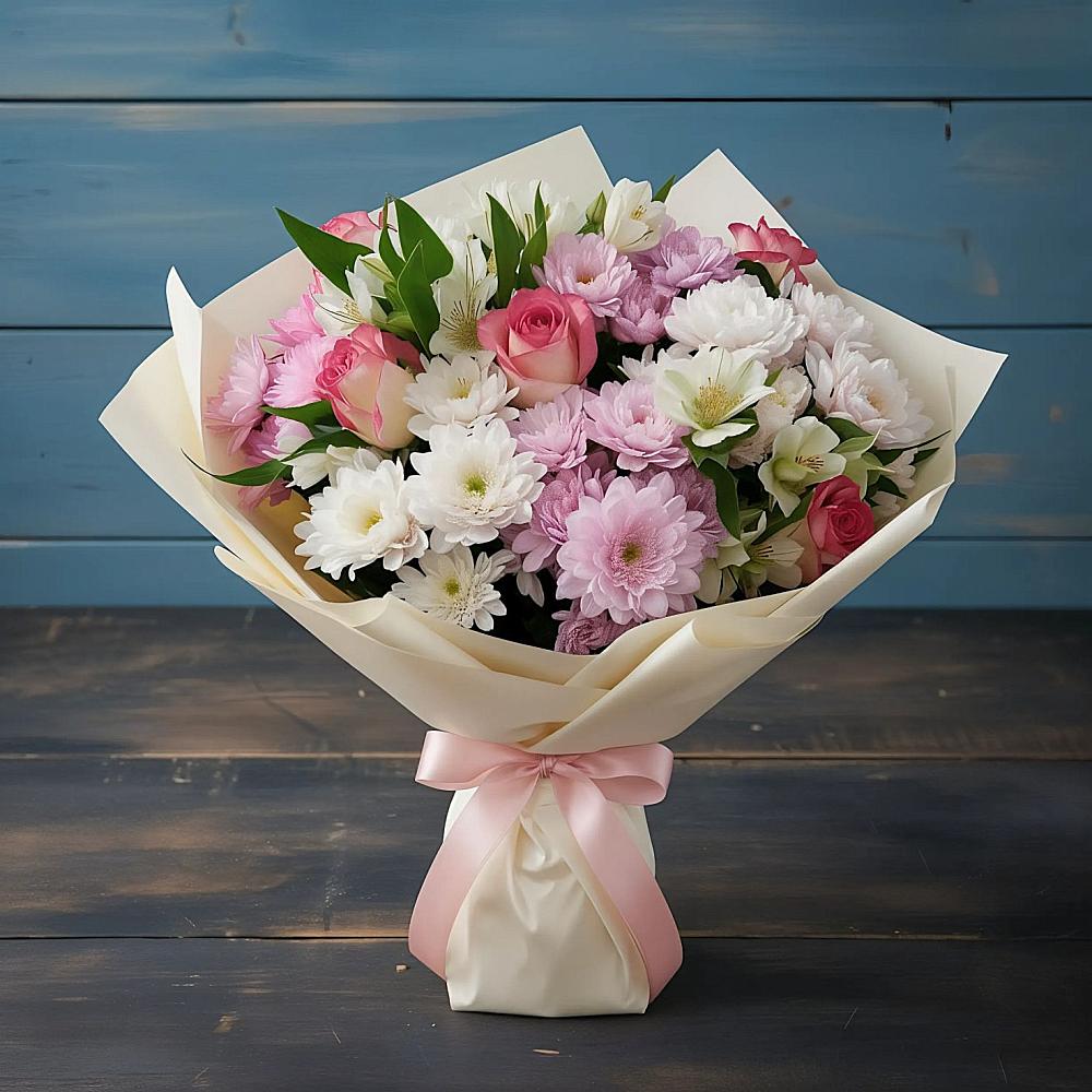 Букет цветов из: Хризантемы, Альстромерии и Розы в Константиновске